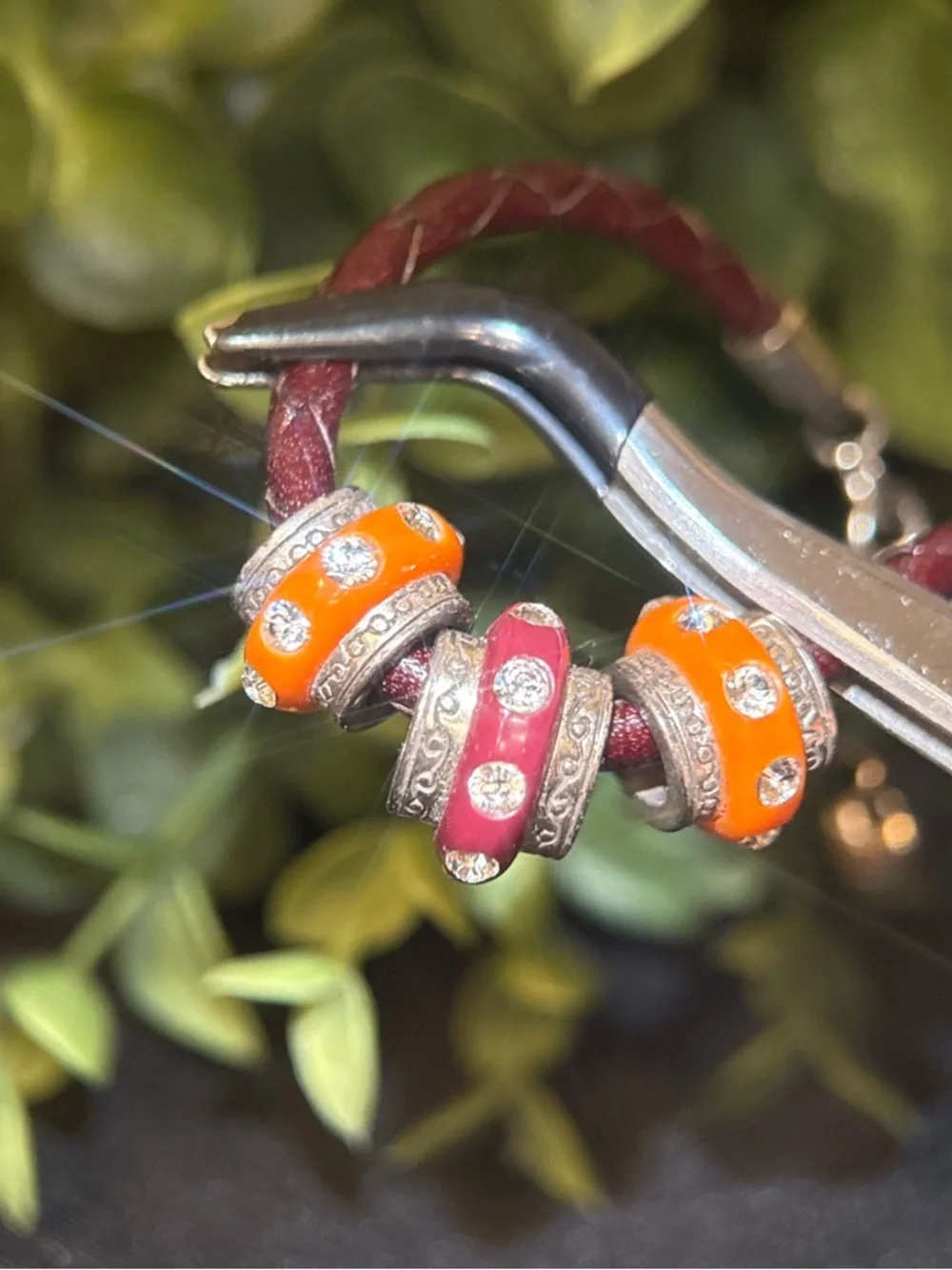 Brighton Orange and‎ Plum Bead Braided Leather Bracelet